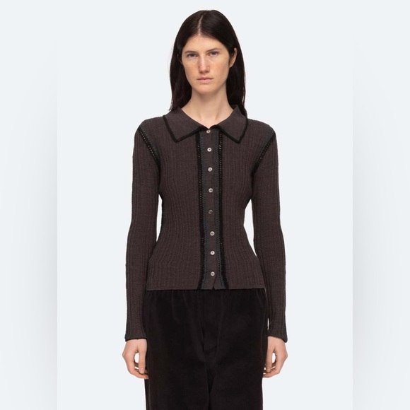 NWT Sea Riva Ribbed Button Collared Top Sweater - Picture 1 of 6